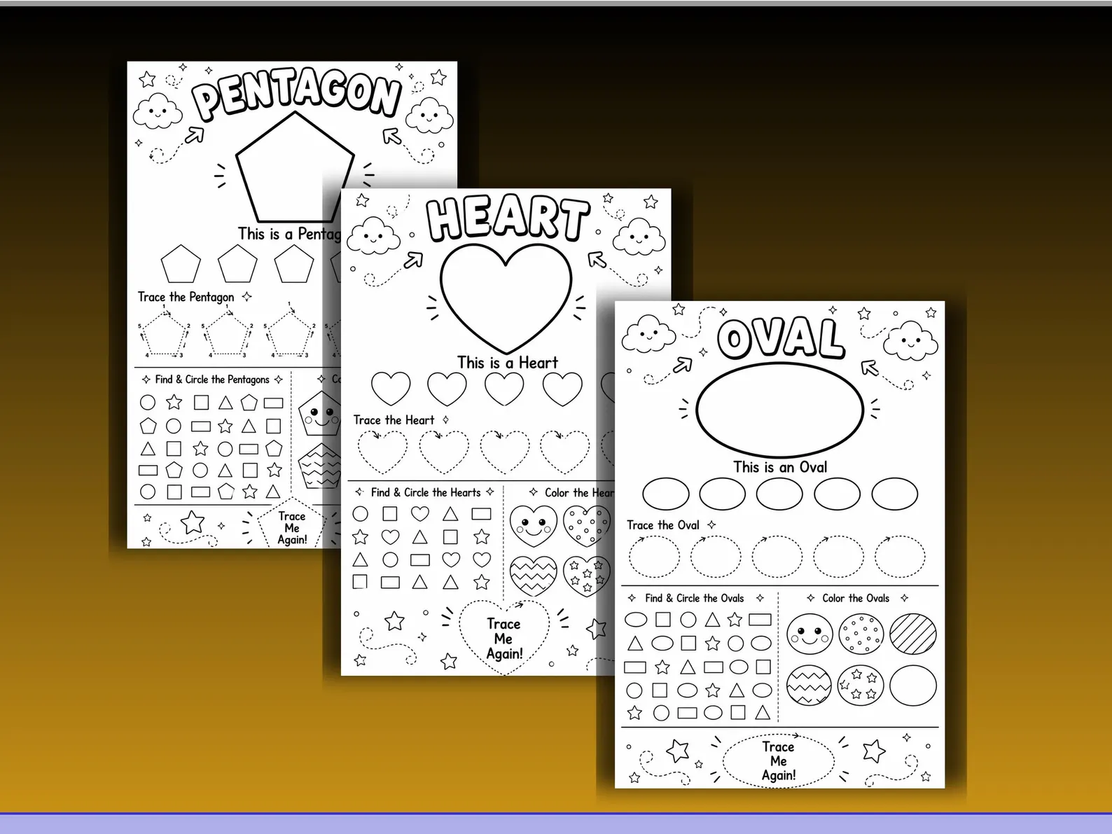 CuteLearner printable Preschool Shapes Worksheets For Kids, Shape Recognition Activities, Kindergarten Math Worksheets, Fine Motor Skills — Tracing Worksheets, — preview 2